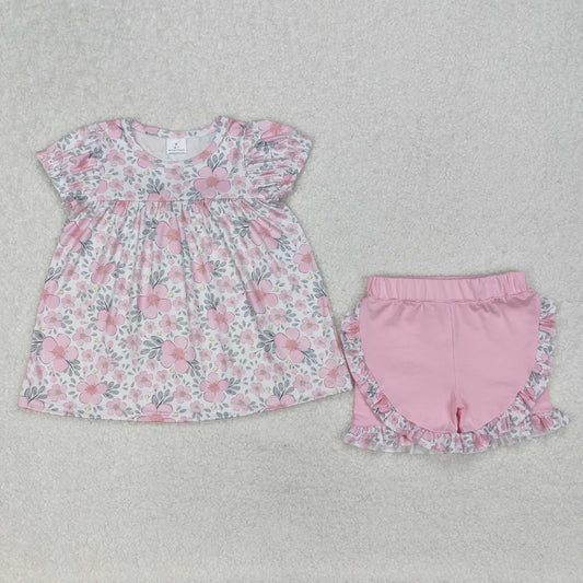 Pink Flowers 2pc Shorts Set