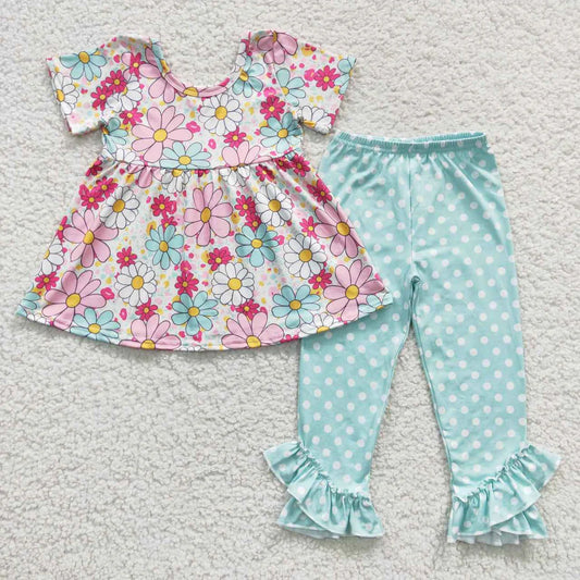 Pink and Mint Flower 2pc Set