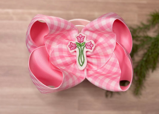 6in Pink Gingham with Feltie