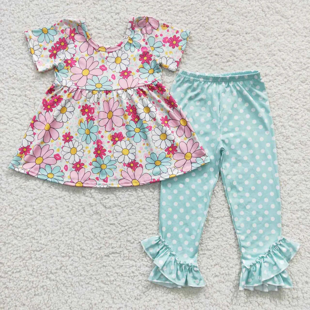 Pink and Mint Flower 2pc Set