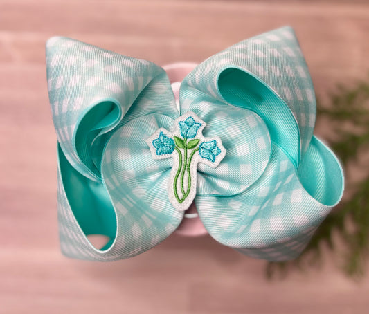 6in Aqua Gingham with Feltie
