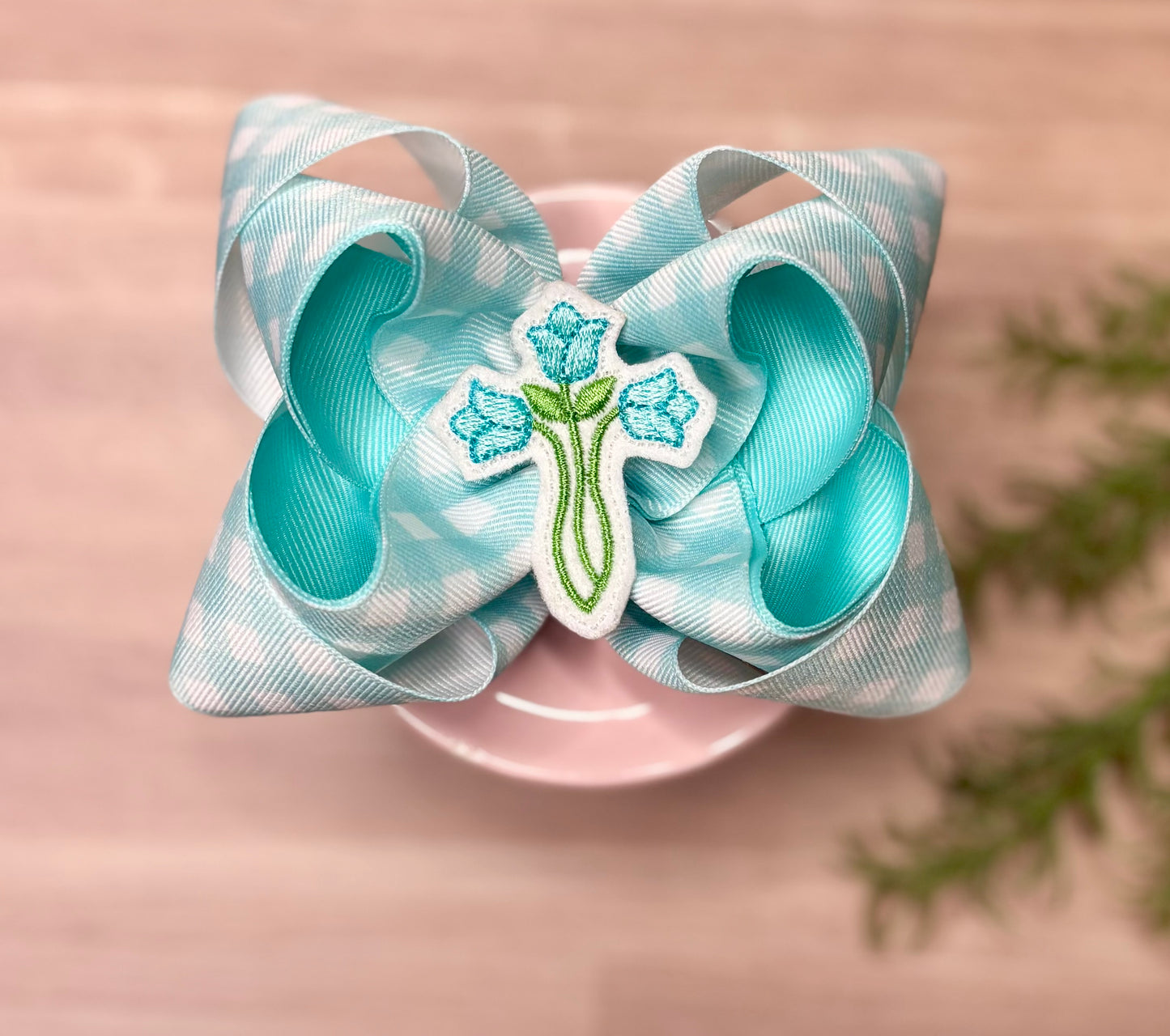 5in DS Aqua Gingham with Feltie