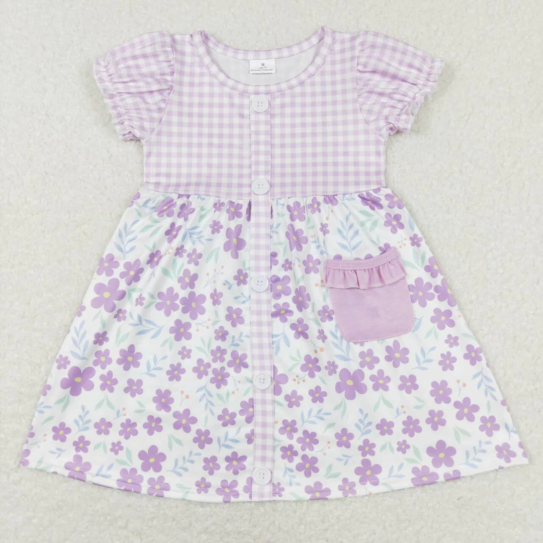 Purple Gingham Flower Dress